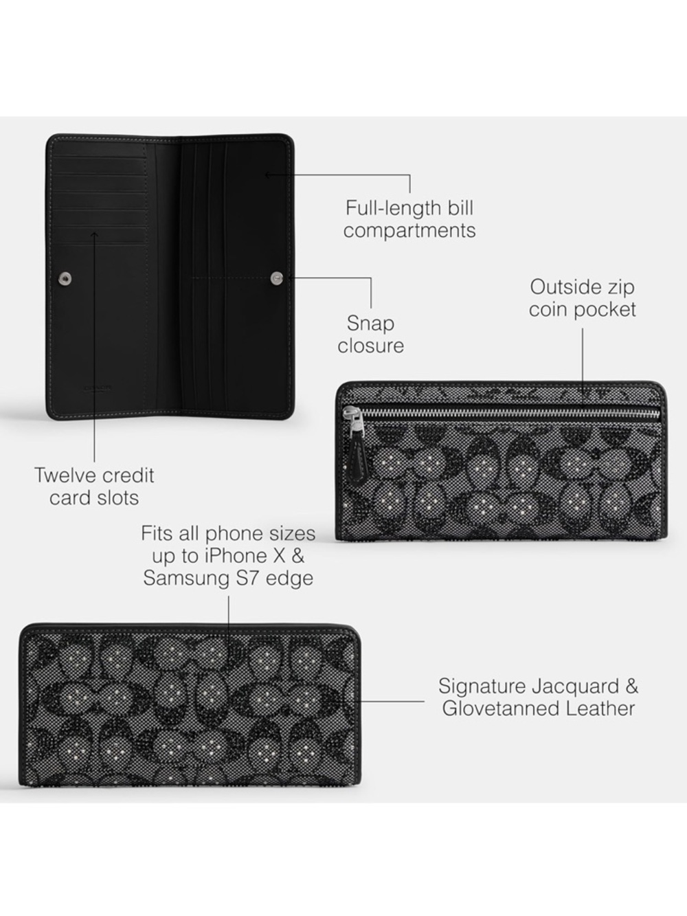 COACH Black Crystal Signature Jacquard Essential Slim Wallet NWT - Picture 3 of 6